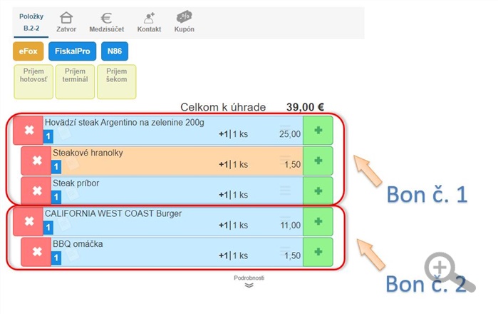 Tlač bonov samostatne po jedlách