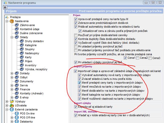 Nastavenia pre import skladovych kariet