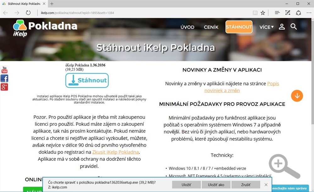 Zobrazen&iacute; str&aacute;nky s instalačn&iacute;m souborem se zobrazenou možnost&iacute; na st&aacute;hnut&iacute; nebo spustěn&iacute; instalace