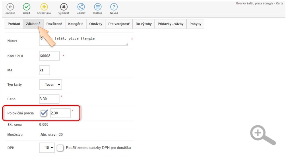 Nastavenie predaja zlomkového množstva na karte Nastavenie predaja zlomkového množstva na karte