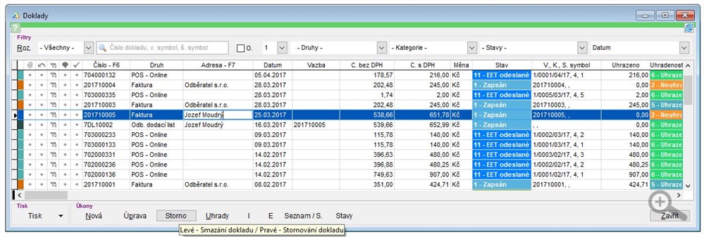 Tlač&iacute;tko pro maz&aacute;n&iacute; nebo stornov&aacute;n&iacute; dokladů