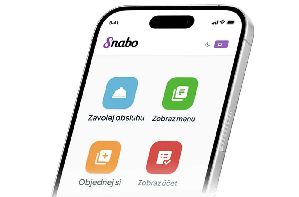 Aplikace Snabo v mobilu - menu, objednávka a platba