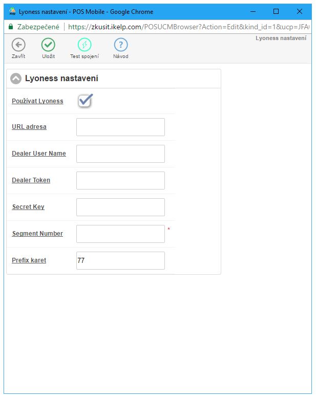 Formulář pro nastavení komunikace s Lyoness Formulář pro nastavení komunikace s Lyoness