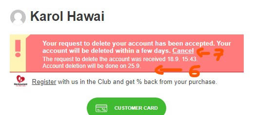 Profile deleted options message Profile deleted options message