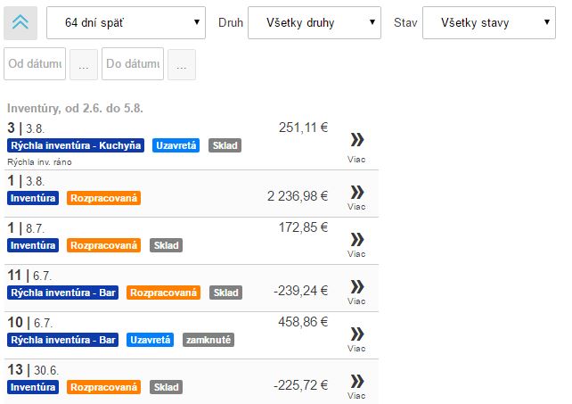 Rozšírený filter a zoznam inventúr v inventúrnom zozname aplikácie Rozšírený filter a zoznam inventúr v inventúrnom zozname aplikácie