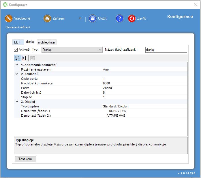 POS Manaž&eacute;r - nastaven&iacute; displeje